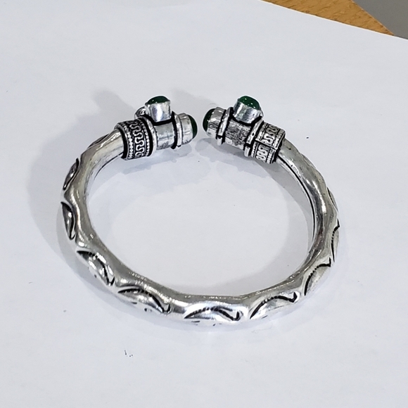 Green Onyx Multi Gemstone 925 Silver Handmade Designed Adj Cuff Bracelet - Picture 4 of 15